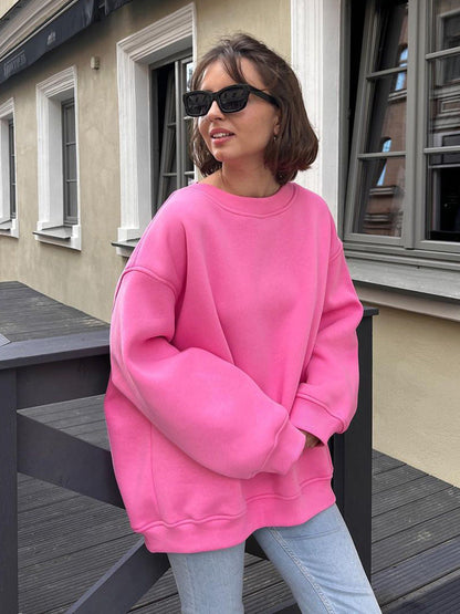 Dámská oversized fleecová mikina s kulatým výstřihem – ležérní a hřejivý pulovr pro každodenní nošení, volný čas a ležérní styl