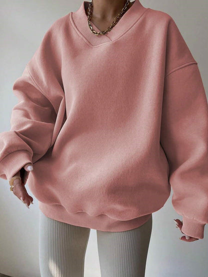 Sudadera oversize para mujer con cuello de pico y hombros caídos - pulóver informal para el día a día, el tiempo libre y un estilo moderno