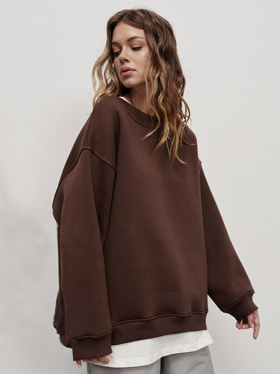 Dámská oversized fleecová mikina s kulatým výstřihem – ležérní a hřejivý pulovr pro každodenní nošení, volný čas a ležérní styl