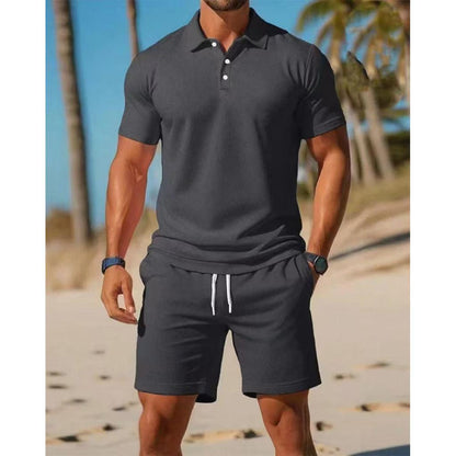 Men's Polo Set with Short-Sleeve Shirt and Shorts – Casual Summer Set with Drawstring Waist for Holidays, Leisure, and Everyday Wear