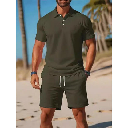Men's Polo Set with Short-Sleeve Shirt and Shorts – Casual Summer Set with Drawstring Waist for Holidays, Leisure, and Everyday Wear