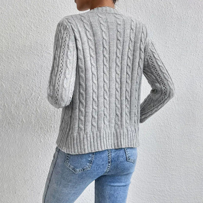 Dame Struktureret Strikcardigan – Klassisk Rundhalset Model Med Knapper Til Lagdeling I Koldt Vejr