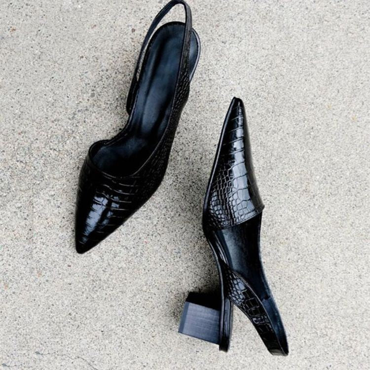 Dame Spidse Slingback Pumps – Sko Med Lav Blokhæl Til Kontor Og Arrangementer