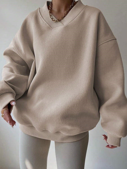 Sudadera oversize para mujer con cuello de pico y hombros caídos - pulóver informal para el día a día, el tiempo libre y un estilo moderno
