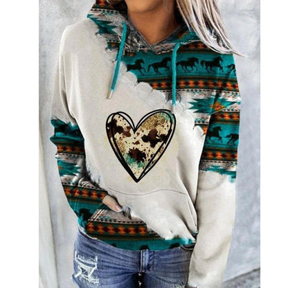 Sudadera con capucha para mujer, con estampado geométrico y cordón - Pulóver informal para otoño, uso diario, tiempo libre y looks a capas