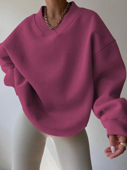 Sudadera oversize para mujer con cuello de pico y hombros caídos - pulóver informal para el día a día, el tiempo libre y un estilo moderno