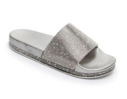 Dame Slip-on Sandaler Med Rhinsten Og Bred Rem – Glitrende Flade Sommersandaler Med Dekorativ Sål Til Ferie, Sommer Og Afslappet Hverdagsbrug