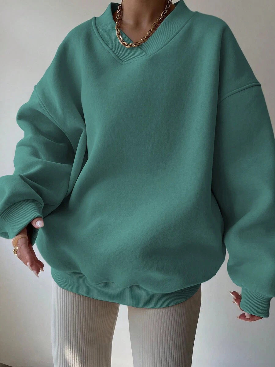 Sudadera oversize para mujer con cuello de pico y hombros caídos - pulóver informal para el día a día, el tiempo libre y un estilo moderno