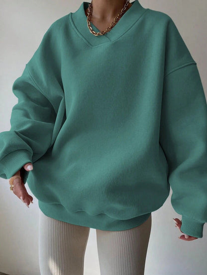 Sudadera oversize para mujer con cuello de pico y hombros caídos - pulóver informal para el día a día, el tiempo libre y un estilo moderno