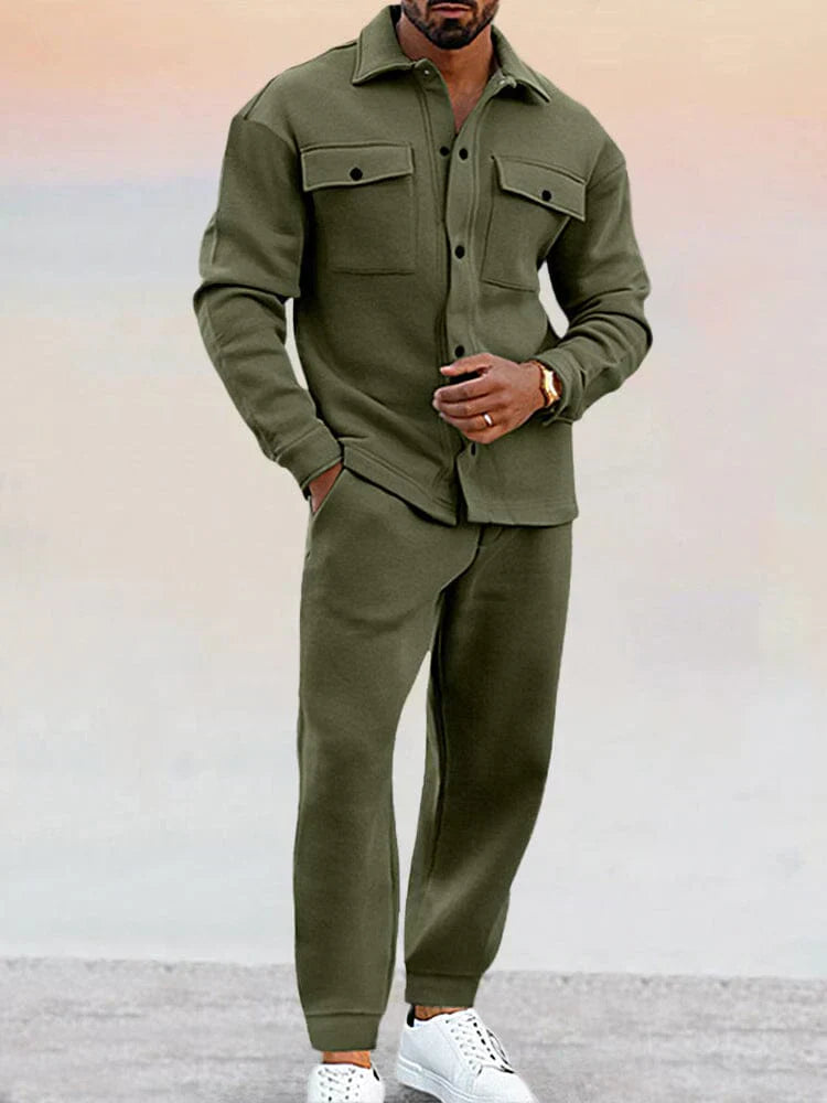 Herre Struktureret Overshirt & Tapered Bukser Afslappet Co-Ord Sæt