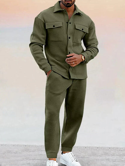 Herre Struktureret Overshirt & Tapered Bukser Afslappet Co-Ord Sæt