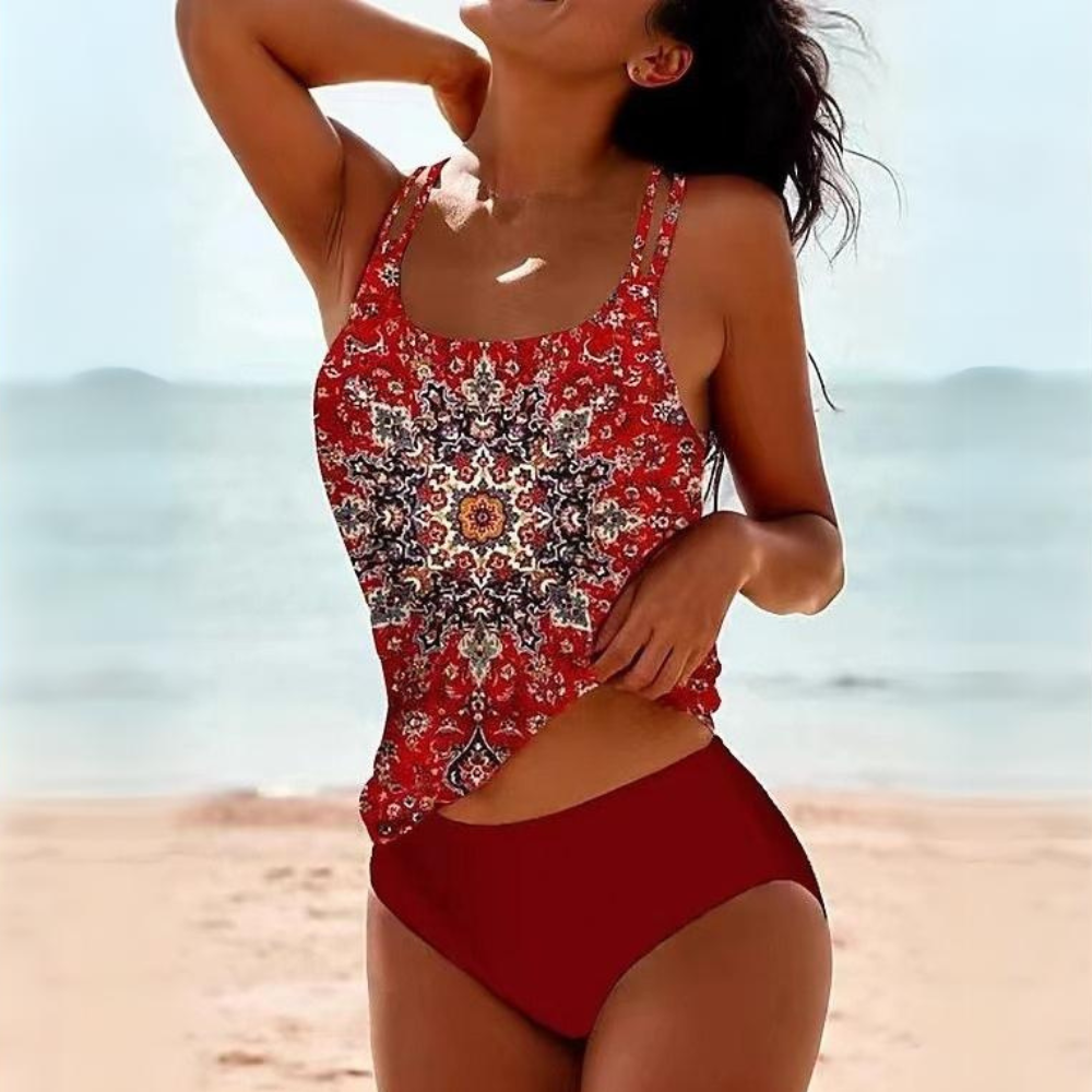 Kvinders Tankini Badetøj Med Høj Talje Og Printet Design