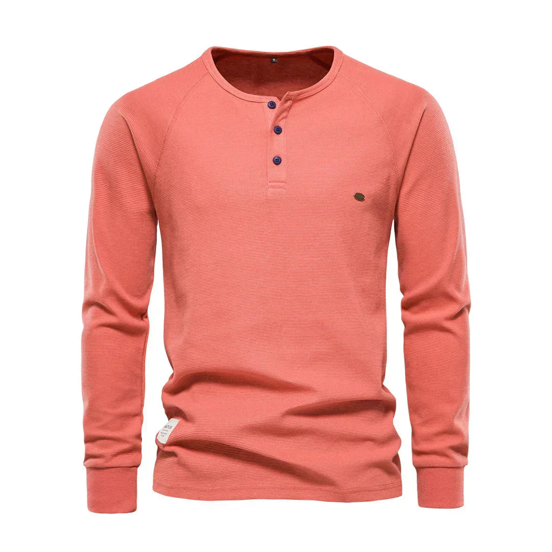Camisa Henley de manga larga para hombre con cierre de botones en el cuello: camisa informal para el día a día, tiempo libre, vacaciones y estilo smart casual