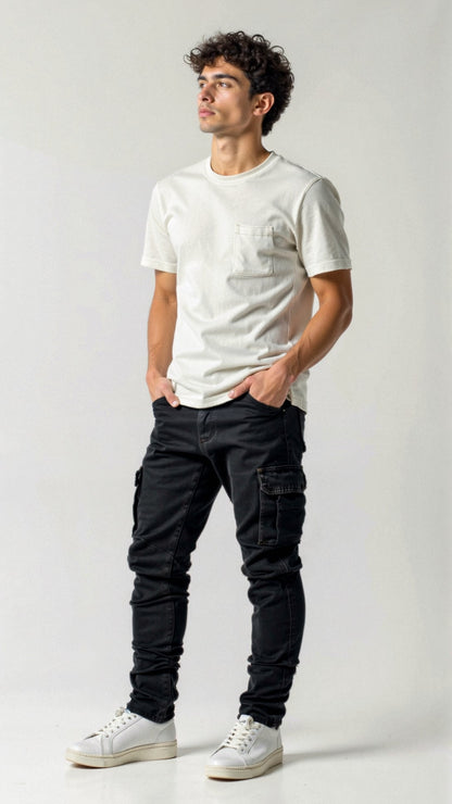 Herre Slim Fit Cargo Jeans Med Tapered Pasform – Moderne Jeans Til Streetwear, Fritid, Hverdagsbrug Og Smart Casual Stil