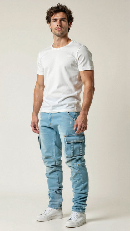 Herre Slim Fit Cargo Jeans Med Tapered Pasform – Moderne Jeans Til Streetwear, Fritid, Hverdagsbrug Og Smart Casual Stil