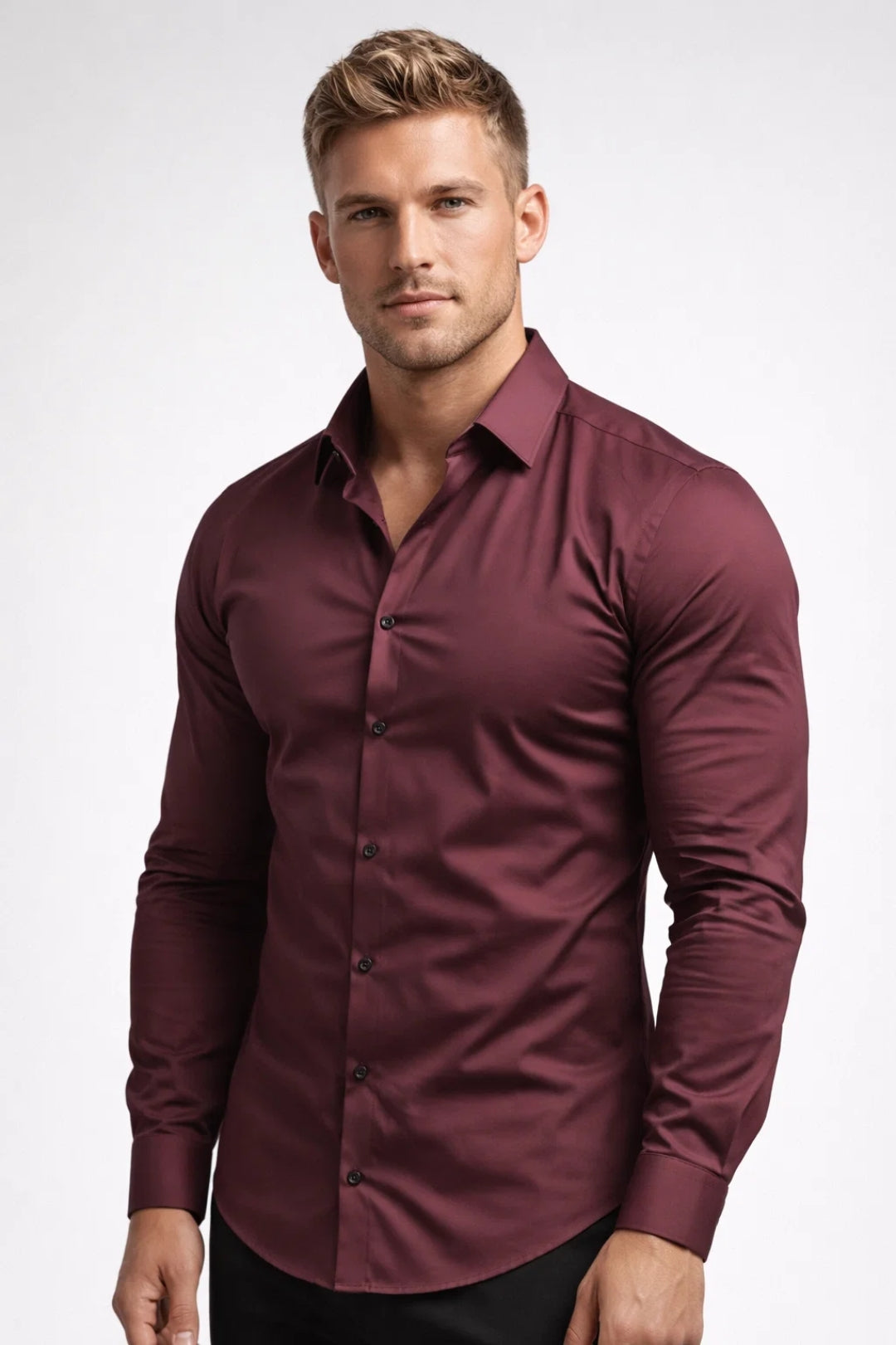 Cămașă bărbătească cambrată cu mâneci lungi – cămașă elegantă cu design neted pentru birou, afaceri, petreceri și ocazii formale
