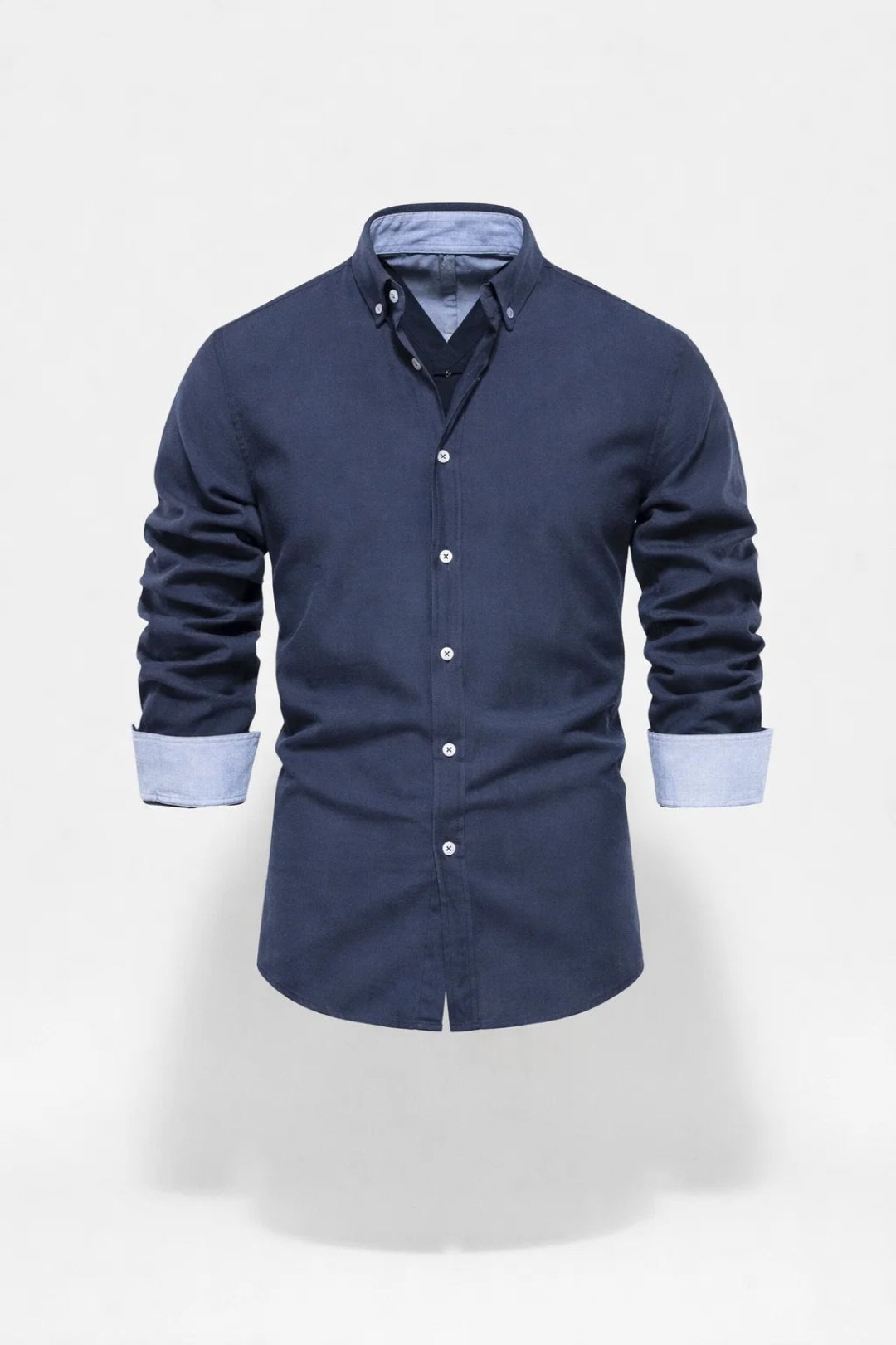 Camisa slim fit de hombre con cierre de botones, puños y cuello en contraste - elegante camisa para la oficina, negocios, uso diario y un estilo smart casual