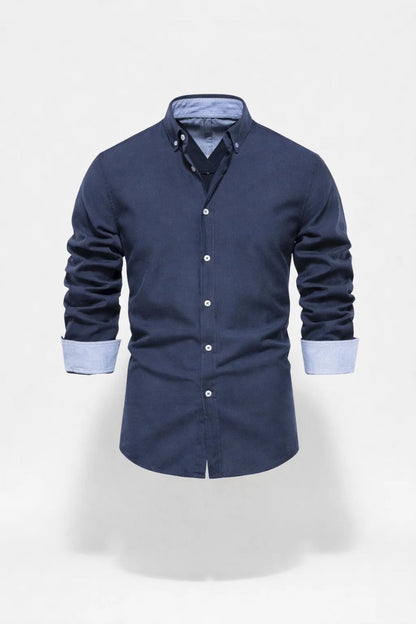 Camisa slim fit de hombre con cierre de botones, puños y cuello en contraste - elegante camisa para la oficina, negocios, uso diario y un estilo smart casual
