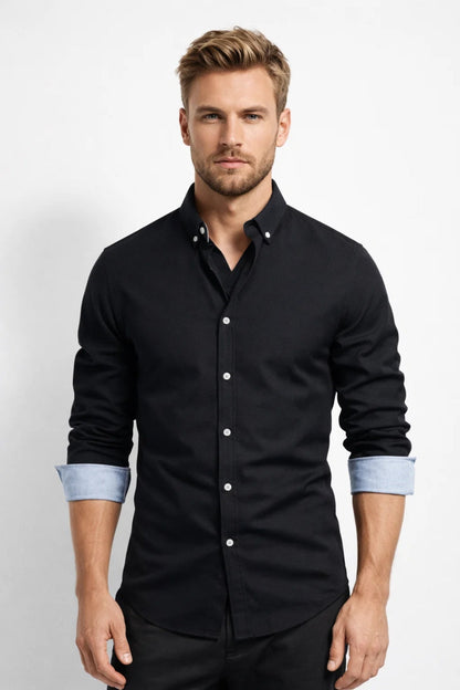 Camisa slim fit de hombre con cierre de botones, puños y cuello en contraste - elegante camisa para la oficina, negocios, uso diario y un estilo smart casual
