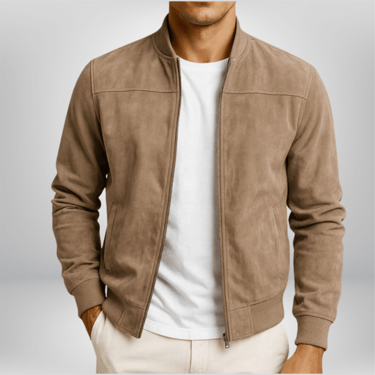 Men’s suede bomber jacket with a slim fit and zip closure – classic jacket for everyday wear, leisure, and smart-casual style