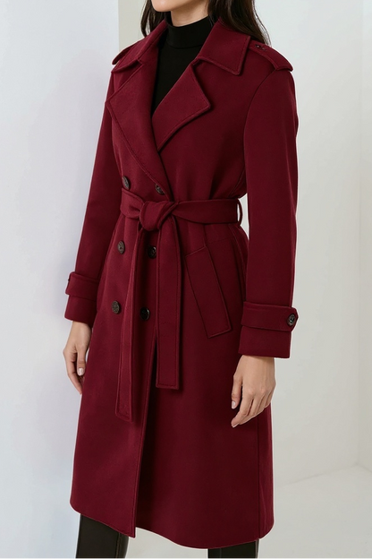 Women’s Long Double-Breasted Winter Coat in a Wool Blend with a Belt – Elegant Tailored Coat for Cold Days and Stylish Everyday Wear