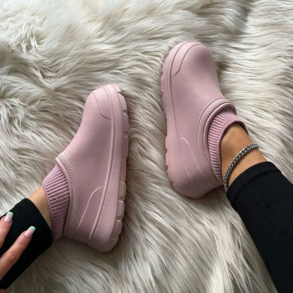 Încălțăminte slip-on de damă, căptușită cu fleece, cu guler elastic striat și talpă antiderapantă – încălțăminte călduroasă de zi cu zi pentru toamnă, iarnă și timp liber