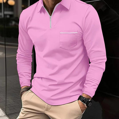 Tricou polo pentru bărbați, cu mâneci lungi – cămașă clasică pentru un stil smart casual, birou, timp liber și uz zilnic