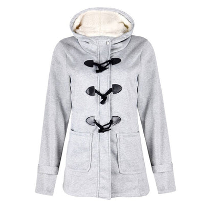 Chaqueta de invierno para mujer con capucha y cierre de botones de madera - Prenda de abrigo cálida para el otoño, los días fríos, el uso diario y el tiempo libre