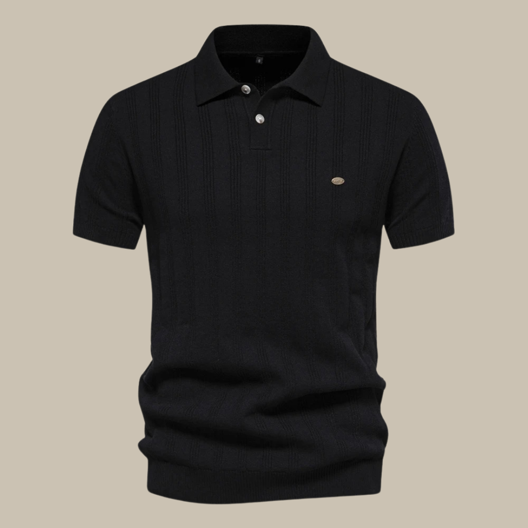 Herre Strikket Poloshirt Med Struktur – Kortærmet Smart Casual Sommerstil