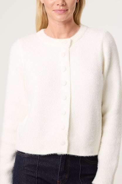 Women's Soft Knit Cardigan with Buttons, Crew Neck and Cropped Fit – Casual Top for Work, Everyday Wear and Transitional Seasons
