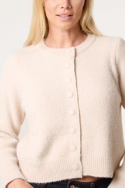 Women's Soft Knit Cardigan with Buttons, Crew Neck and Cropped Fit – Casual Top for Work, Everyday Wear and Transitional Seasons