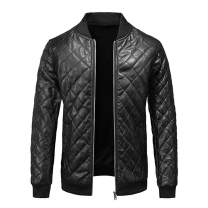 Herre Quiltet Læderjakke Slim Fit Zip Bomberjakke
