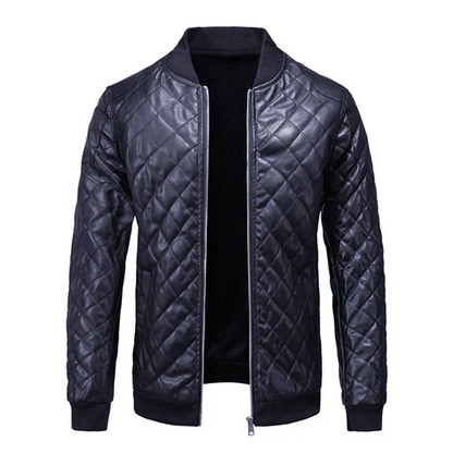 Herre Quiltet Læderjakke Slim Fit Zip Bomberjakke