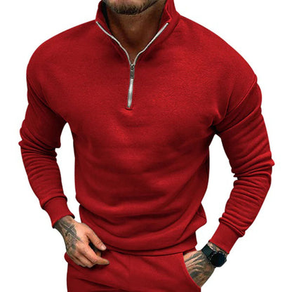 Herre Sweater Med Halv Lynlås Ståkrave Og Almindelig Pasform