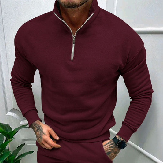 Men's Half-Zip Sweater with Stand Collar and Regular Fit