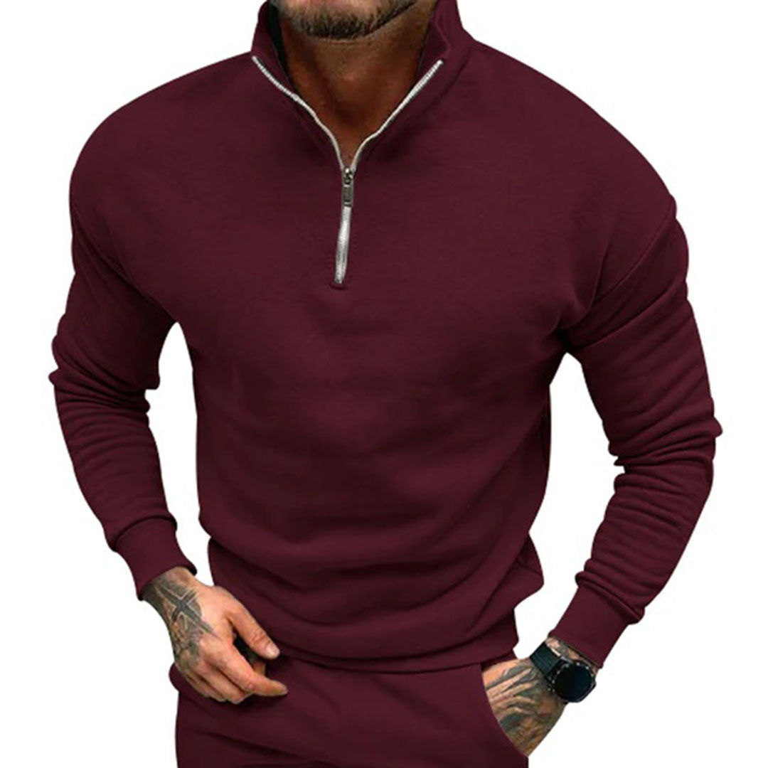 Herre Sweater Med Halv Lynlås Ståkrave Og Almindelig Pasform