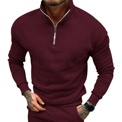 Herre Sweater Med Halv Lynlås Ståkrave Og Almindelig Pasform