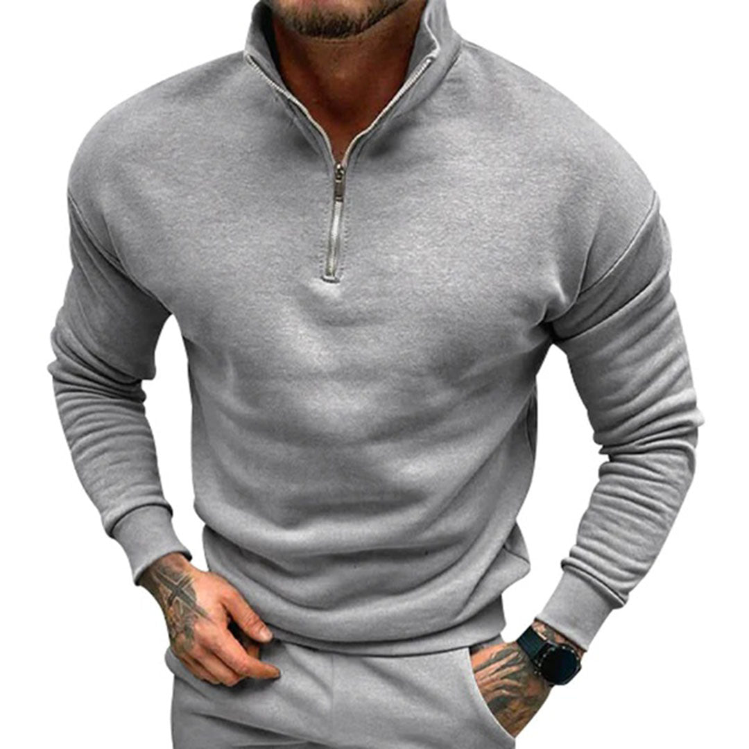 Herre Sweater Med Halv Lynlås Ståkrave Og Almindelig Pasform