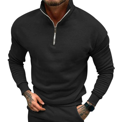 Herre Sweater Med Halv Lynlås Ståkrave Og Almindelig Pasform