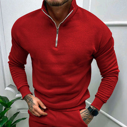 Herre Sweater Med Halv Lynlås Ståkrave Og Almindelig Pasform