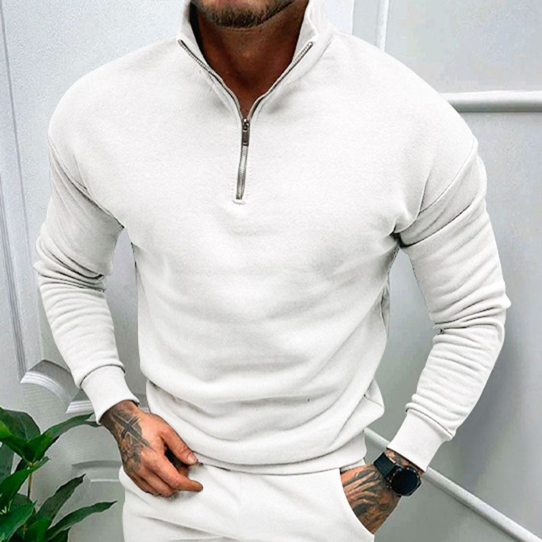 Herre Sweater Med Halv Lynlås Ståkrave Og Almindelig Pasform