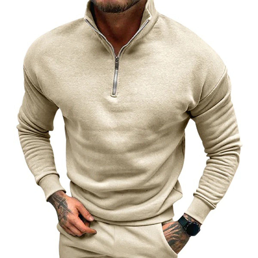 Herre Sweater Med Halv Lynlås Ståkrave Og Almindelig Pasform
