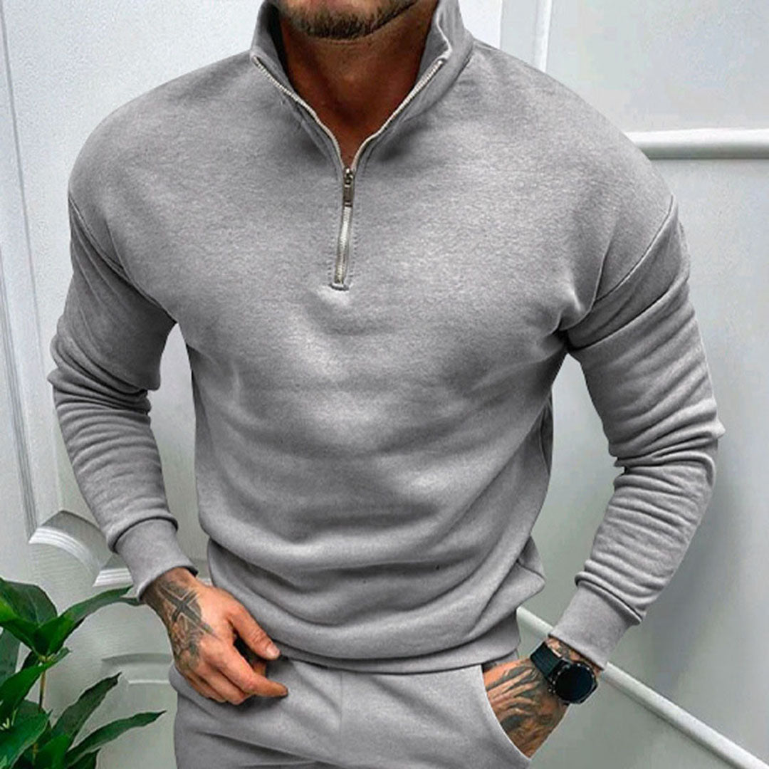 Herre Sweater Med Halv Lynlås Ståkrave Og Almindelig Pasform