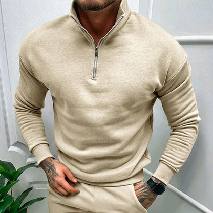 Herre Sweater Med Halv Lynlås Ståkrave Og Almindelig Pasform