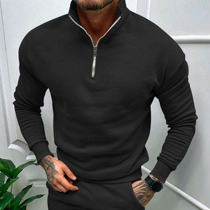 Herre Sweater Med Halv Lynlås Ståkrave Og Almindelig Pasform