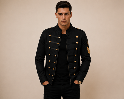 Men's military-inspired jacket with a high collar and button details – structured jacket for everyday wear, the office, leisure, and smart-casual style