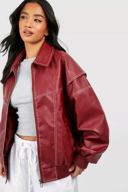 Dame Oversized Jakke I Vegansk Læder – Afslappet Bomberlag Til Streetwear Og Aftenlooks