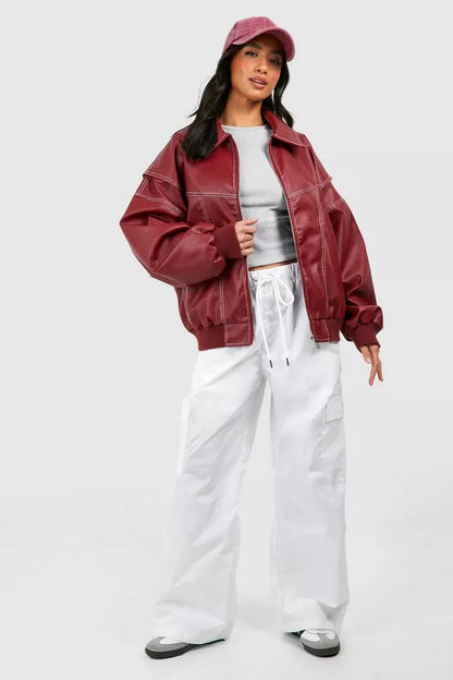 Dame Oversized Jakke I Vegansk Læder – Afslappet Bomberlag Til Streetwear Og Aftenlooks