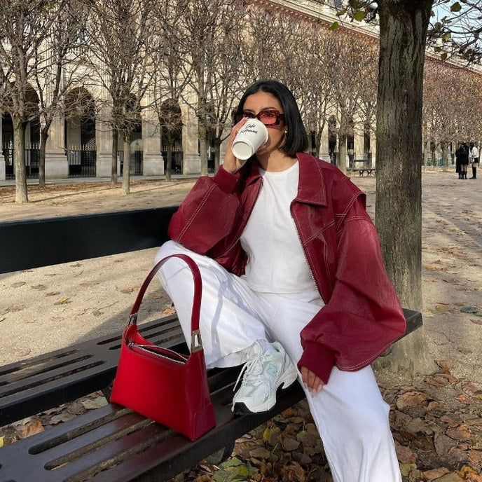 Dame Oversized Jakke I Vegansk Læder – Afslappet Bomberlag Til Streetwear Og Aftenlooks