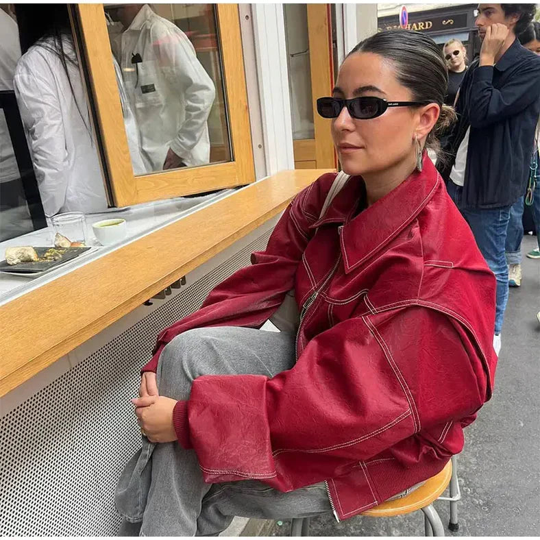 Dame Oversized Jakke I Vegansk Læder – Afslappet Bomberlag Til Streetwear Og Aftenlooks